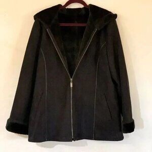Vintage Marvin Richards Hooded Very Warm Jacket Suede & Faux Fur Lined Sz Sm.